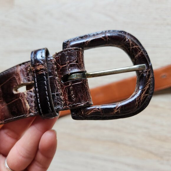 Polo by Ralph Lauren Genuine Alligator 1.5 Inches Wide Belt Buckle Brown - Picture 3 of 8